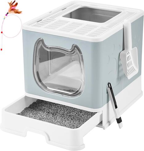 Gefryco Cat Litter Box with Lid, Top Entry Litter Box with Controlled Access, Covered Enclosed Cat Potty Odor Control, Kitten Litter Box for Small to Medium Cats, Scoop and Clean Brush Included(Grey) in Saudi Arabia