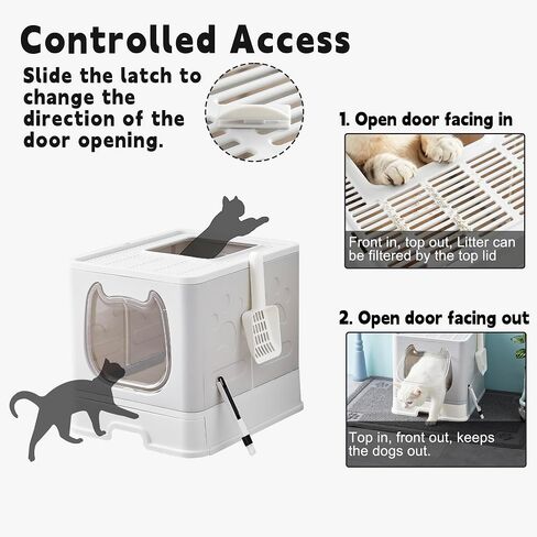 Gefryco Cat Litter Box with Lid, Top Entry Litter Box with Controlled Access, Covered Enclosed Cat Potty Odor Control, Kitten Litter Box for Small to Medium Cats, Scoop and Clean Brush Included(Grey) in Saudi Arabia