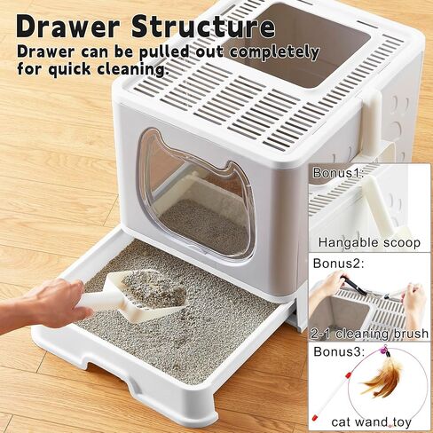 Gefryco Cat Litter Box with Lid, Top Entry Litter Box with Controlled Access, Covered Enclosed Cat Potty Odor Control, Kitten Litter Box for Small to Medium Cats, Scoop and Clean Brush Included(Grey) in Saudi Arabia