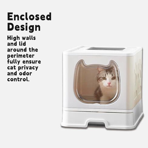 Gefryco Cat Litter Box with Lid, Top Entry Litter Box with Controlled Access, Covered Enclosed Cat Potty Odor Control, Kitten Litter Box for Small to Medium Cats, Scoop and Clean Brush Included(Grey) in Saudi Arabia