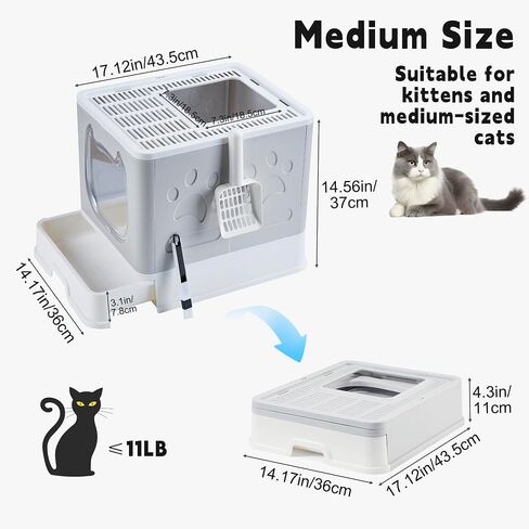 Gefryco Cat Litter Box with Lid, Top Entry Litter Box with Controlled Access, Covered Enclosed Cat Potty Odor Control, Kitten Litter Box for Small to Medium Cats, Scoop and Clean Brush Included(Grey) in Saudi Arabia