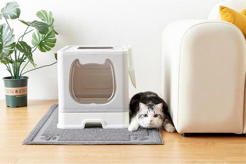 Gefryco Cat Litter Box with Lid, Top Entry Litter Box with Controlled Access, Covered Enclosed Cat Potty Odor Control, Kitten Litter Box for Small to Medium Cats, Scoop and Clean Brush Included(Grey) in Saudi Arabia