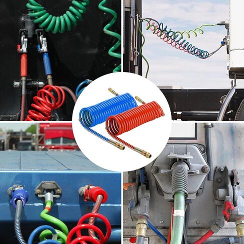 15ft Coiled Air Brake line Assembly with Glad Hands, Coiled Air Brake Lines for Semi Truck, 40" and 12" Pigtails Leads with Glad Hands kit and Rubber Seals for Trailer in Saudi Arabia