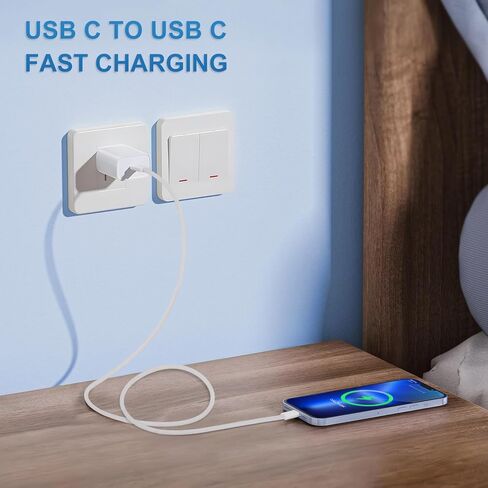 كابل شحن سريع USB C إلى USB C، من النوع C إلى النوع C، 3.3FT 60W، نقل بيانات عالي السرعة، للهاتف والكمبيوتر المحمول والوسادة والشاحن والعديد من الأجهزة المزودة بمنفذ USB من النوع C in Kuwait