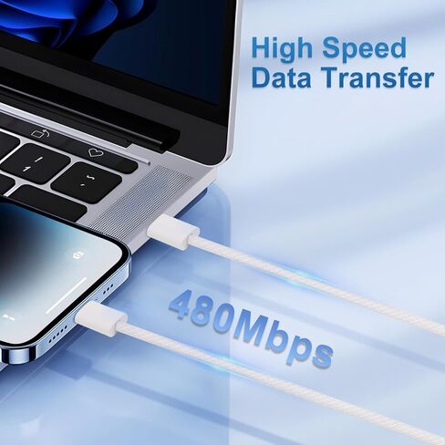 كابل شحن سريع USB C إلى USB C، من النوع C إلى النوع C، 3.3FT 60W، نقل بيانات عالي السرعة، للهاتف والكمبيوتر المحمول والوسادة والشاحن والعديد من الأجهزة المزودة بمنفذ USB من النوع C in Kuwait