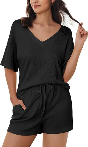 Ekouaer Women's 2 Piece Lounge Set V-Neck Pajama Sets Oversized Summer Outfits with Pockets in Saudi Arabia