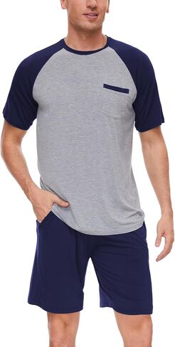 GYS Mens Pajamas Set Shorts Bamboo Viscose Short Sleeve Sleepwear Top and Shorts Set Soft Pjs Loungewear Set in Saudi Arabia