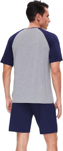 GYS Mens Pajamas Set Shorts Bamboo Viscose Short Sleeve Sleepwear Top and Shorts Set Soft Pjs Loungewear Set in Saudi Arabia