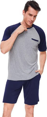 GYS Mens Pajamas Set Shorts Bamboo Viscose Short Sleeve Sleepwear Top and Shorts Set Soft Pjs Loungewear Set in Saudi Arabia