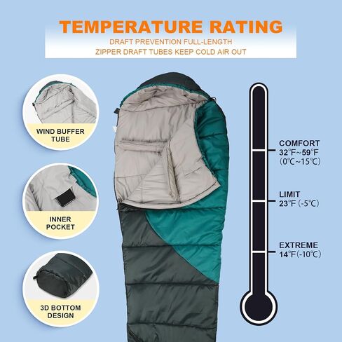 Northroad Mummy Sleeping Bag 14-59 ℉, 3-4 Season Warm & Cool Weather, Summer Spring Fall Lightweight Washable Sleeping Bag for Outdoor Camping Hiking Travel Hunting in Saudi Arabia