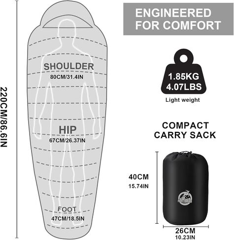 Northroad Mummy Sleeping Bag 14-59 ℉, 3-4 Season Warm & Cool Weather, Summer Spring Fall Lightweight Washable Sleeping Bag for Outdoor Camping Hiking Travel Hunting in Saudi Arabia
