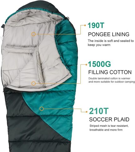 Northroad Mummy Sleeping Bag 14-59 ℉, 3-4 Season Warm & Cool Weather, Summer Spring Fall Lightweight Washable Sleeping Bag for Outdoor Camping Hiking Travel Hunting in Saudi Arabia