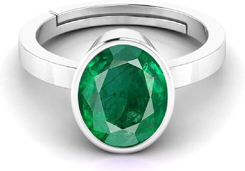 5.25 Ratti Oval Shape Created Emerald Delicate Adjustable Ring- 925 Sterling Silver - Hand Made Jewelry in Saudi Arabia