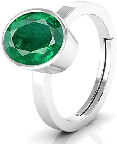 5.25 Ratti Oval Shape Created Emerald Delicate Adjustable Ring- 925 Sterling Silver - Hand Made Jewelry in Saudi Arabia