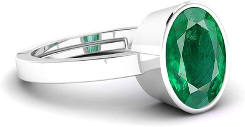 5.25 Ratti Oval Shape Created Emerald Delicate Adjustable Ring- 925 Sterling Silver - Hand Made Jewelry in Saudi Arabia