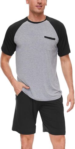 GYS Mens Pajamas Set Shorts Bamboo Viscose Short Sleeve Sleepwear Top and Shorts Set Soft Pjs Loungewear Set in Saudi Arabia