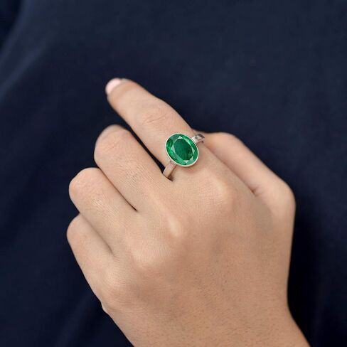 5.25 Ratti Oval Shape Created Emerald Delicate Adjustable Ring- 925 Sterling Silver - Hand Made Jewelry in Saudi Arabia