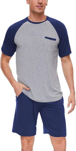 GYS Mens Pajamas Set Shorts Bamboo Viscose Short Sleeve Sleepwear Top and Shorts Set Soft Pjs Loungewear Set in Saudi Arabia