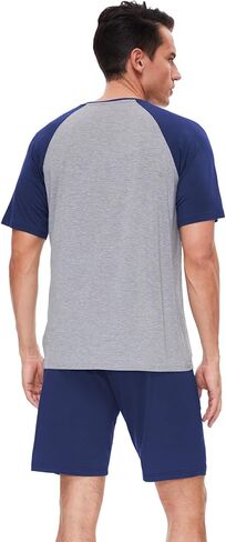 GYS Mens Pajamas Set Shorts Bamboo Viscose Short Sleeve Sleepwear Top and Shorts Set Soft Pjs Loungewear Set in Saudi Arabia