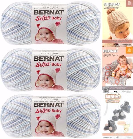 Bernat Softee Baby Yarn 3 Pack Bundle Includes 3 Patterns DK Light Worsted #3 (Blue Flannel) in Saudi Arabia