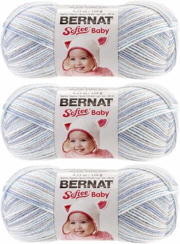 Bernat Softee Baby Yarn 3 Pack Bundle Includes 3 Patterns DK Light Worsted #3 (Blue Flannel) in Saudi Arabia