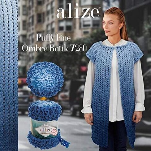 Alize Puffy Fine Ombre Batik Baby Blanket Yarn Lot of 1skn 500gr 87yds Micropolyester Soft Yarn Looped Yarn for Finger Knitting No Hook No Needle (7262) in Saudi Arabia