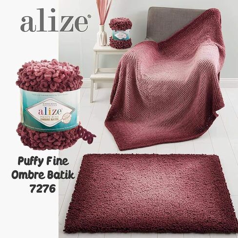غزل بطانية أطفال Alize Puffy Fine Ombre Batik مجموعة من 1skn 500gr 87yds غزل ناعم من البوليستر الدقيق لحياكة الأصابع بدون خطاف ولا إبرة (7276) in Saudi Arabia
