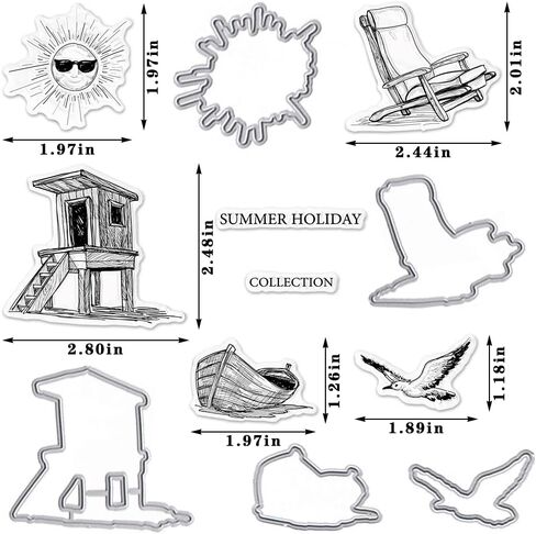 Hying الصيف قارب الشاطئ خلفية الطوابع ويموت لصنع بطاقة، كلمات الشمس البحر نورس كرسي Deckchair قطع يموت وطوابع واضحة لمجلة رصاصة DIY سجل القصاصات الديكور الحرف اليدوية دفتر in Saudi Arabia