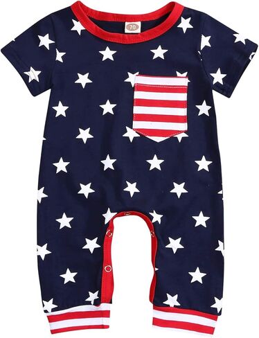 MAMAMI 4th Of July Romper Newborn Baby Girls Boys American Flag Bodysuit Summer Outfits 0-18M in Kuwait