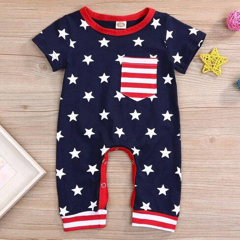 MAMAMI 4th Of July Romper Newborn Baby Girls Boys American Flag Bodysuit Summer Outfits 0-18M in Kuwait