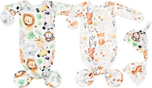 Newborn Knotted Gown Nightgown Soft Sleeper Gown with Hat Set for Baby Boy or Girl-2 Pieces in Saudi Arabia