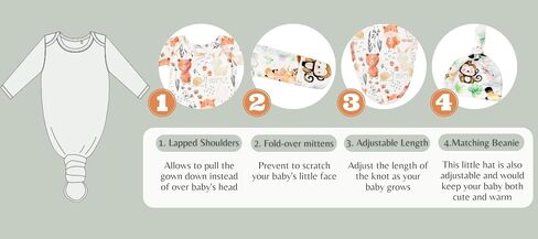 Newborn Knotted Gown Nightgown Soft Sleeper Gown with Hat Set for Baby Boy or Girl-2 Pieces in Saudi Arabia