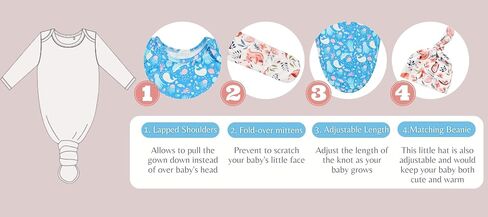Newborn Knotted Gown Nightgown Soft Sleeper Gown with Hat Set for Baby Boy or Girl-2 Pieces in Saudi Arabia