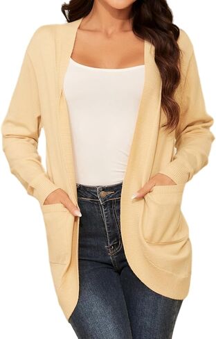 Cardigan Sweaters for Women Lightweight: Long Sleeve Knit Cardigans Open Front Curved Hem Womens Cardigans with Pockets in Saudi Arabia