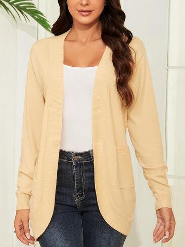 Cardigan Sweaters for Women Lightweight: Long Sleeve Knit Cardigans Open Front Curved Hem Womens Cardigans with Pockets in Saudi Arabia