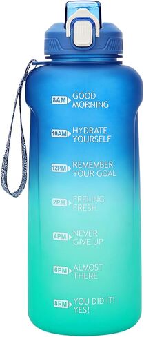 64oz Water Bottle With Time Marker,Leak Proof Half Gallon Water Bottle With Straw -BPA Free Large Gym Water Bottle With Strap,Motivational Water Bottle Water (Green Blue 2L) in Saudi Arabia