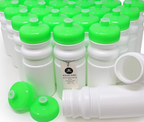زجاجات مياه رياضية من رولينج ساندز سعة 20 أونصة، 100 عبوة، خالية من مادة BPA، مصنوعة في الولايات المتحدة الأمريكية، آمنة للاستخدام في غسالة الأطباق، زجاجات شفافة الصقيع/وردي in Kuwait