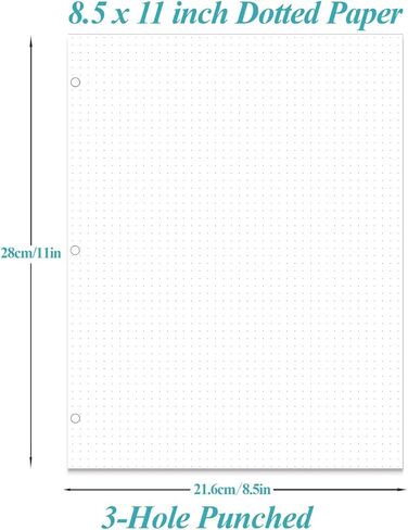 ورق إعادة تعبئة منقط مقاس A4، ورق حشو شبكي منقطة بثلاث فتحات، 100 ورقة / 200 صفحة ورق فضفاض، ورق أبيض 100 جرام لكل متر مربع، 8.5 بوصة × 11 بوصة in Kuwait