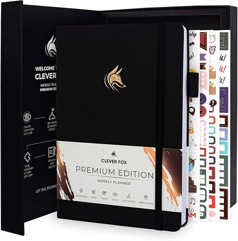 Clever Fox Planner Premium Edition – Undated Luxurious Weekly & Monthly Planner to Increase Productivity and Hit Your Goals – Organizer – Start Anytime, A5, Lasts 1 Year, Black (Weekly) in Saudi Arabia