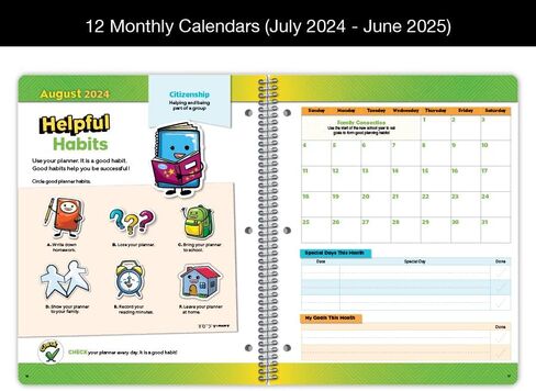 مخطط طلاب المرحلة الابتدائية مؤرخ 2024-2025 للعام الدراسي الأكاديمي، دفتر تاريخ كبير (8.5 بوصة × 11 بوصة) مع غطاء كتلة أساسي كلاسيكي in Kuwait