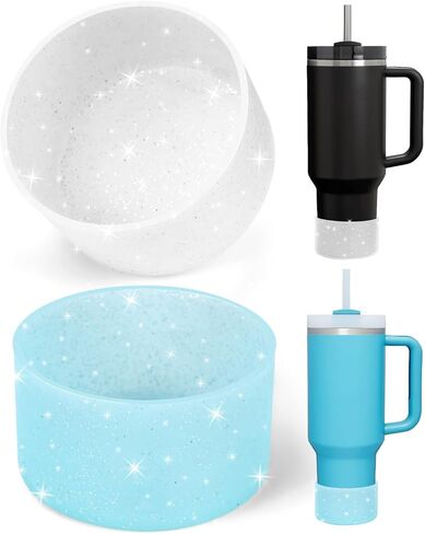 عبوتان من الأغطية السفلية للأحذية المصنوعة من السيليكون اللامعة لكأس Stanley Quencher H2.0 سعة 20-40 أونصة، وستانلي IceFlow Flip 20 أونصة 30 أونصة، وقارورة مياه مائية 12-24 أونصة (فضي شفاف) in Kuwait