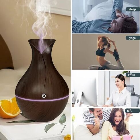 موزع روائح الزيوت العطرية، 130 مل، مرطب للهواء البارد مع 7 ألوان LED مهدئة للمنزل، اليوغا، المكتب، المنتجع الصحي، غرفة النوم، إضاءة غرفة الأطفال ولون الخشب الداكن (حبيبات خشبية فاتحة) in Saudi Arabia