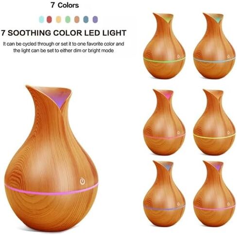 Aroma Essential Oil Diffuser, 130ml Cool Mist Humidifier Aromatherapy with 7 Soothing Colors LED for Home, Yoga, Office, Spa, Bedroom, Baby Room Light & Dark Wood Color (Dark Wood Grain) in Saudi Arabia