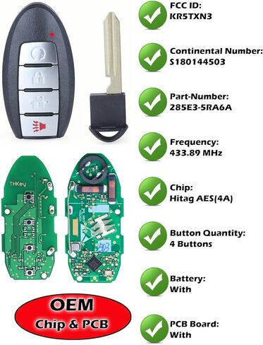 Keyless Entry Remote Key Fob, Alliskeys 4 Button Car Proximity Smart Key Fit for Nissan Titan Murano Pathfinder 2022-2024 KR5TXN7 S180144904 285E3-9BU5A in Saudi Arabia