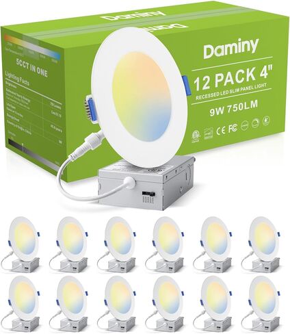 24 حزمة من مصابيح LED غائرة مقاس 6 بوصات مع صندوق وصلات، 5CCT، رفيعة للغاية، 12 وات 1080 لومن، إضاءة سفلية قابلة للتعتيم، سطوع عالي - ETL in Kuwait