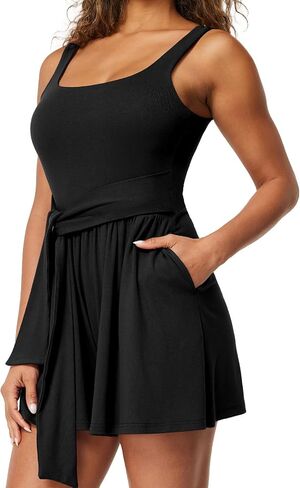 Casei Womens Sleeveles Jumpsuits Workout Sets Yoga Romper for Women Square Neck Top Bodycon One Piece Stretchy Sexy Unitard in Saudi Arabia