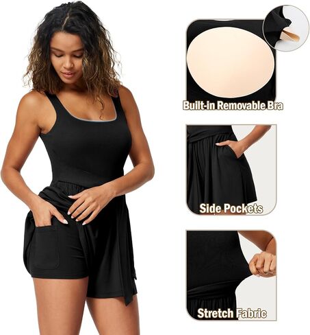 Casei Womens Sleeveles Jumpsuits Workout Sets Yoga Romper for Women Square Neck Top Bodycon One Piece Stretchy Sexy Unitard in Saudi Arabia