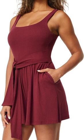 Casei Womens Sleeveles Jumpsuits Workout Sets Yoga Romper for Women Square Neck Top Bodycon One Piece Stretchy Sexy Unitard in Kuwait