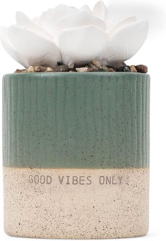 DEMDACO Good Vibes Only باللون الأزرق المخضر النضر 3 × 5 موزع زيت على الطاولة من الخزف الحجري in Kuwait