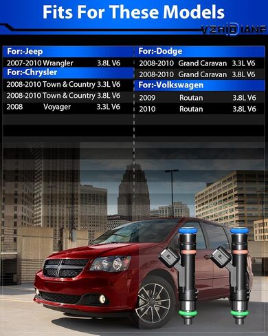 محاقن الوقود المحسنة 0280158119 تناسب: -Jeep Wrangler لـ: -Dodge Grand Caravan لـ: -Chrysler Town & Country Voyager 3.3L 3.8L 2007 2008 2009 2010 (مجموعة من 6) in Saudi Arabia